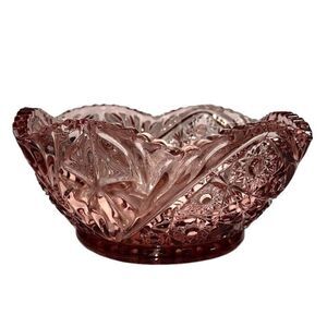 Vintage L.E. Smith Quintec Sawtooth Pink Glass Bowl